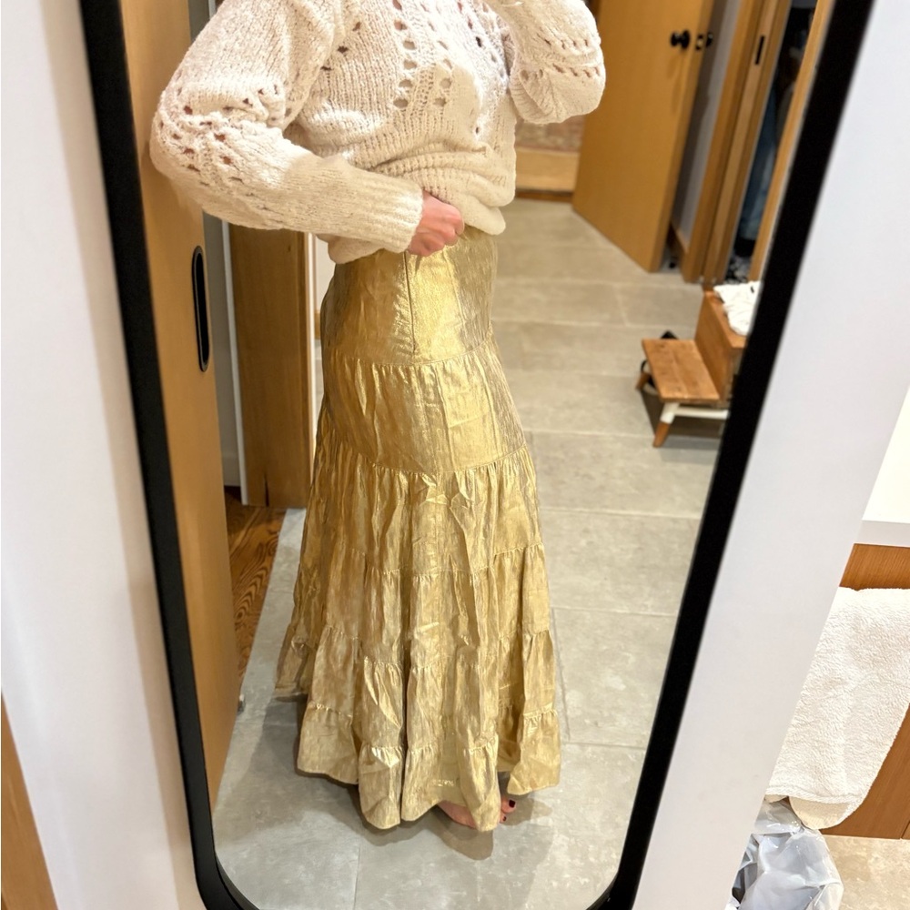 Sezane Gold Maxi Skirt